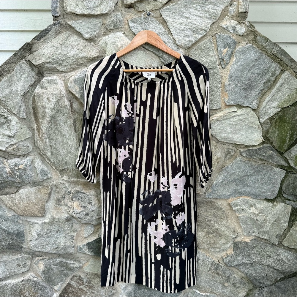 NOA NOA Silk Blend Striped Floral Pleated Shift Dress size XS
